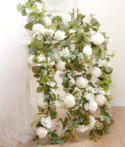 Artificial Flower Garland 2pcs 5.4ft Rose & Hydrangea Vine, Hanging Faux Roses - Image 6