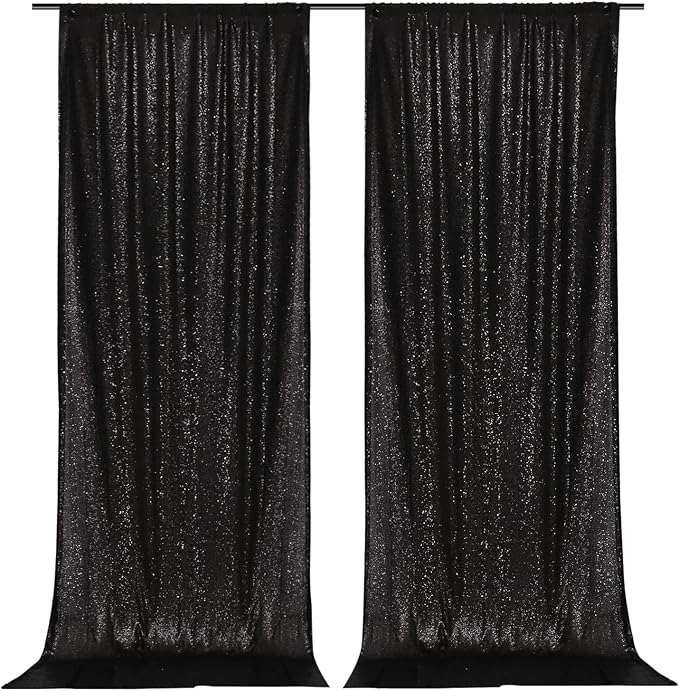 PartyDelight Black Sequin Backdrop Curtains 5x10ft 2 Sparkly Panels | 4 Inch - Image 3