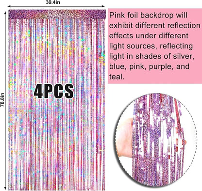4 Packs Pink Foil Fringe Curtain, Baby Shower, Princess Bachelorette Cowgirl - Image 6