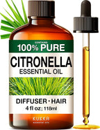 KUKKA Citronella Essential Oils - 4 Fl Oz - for Hair, Skin, Diffuser, Aromatherapy & DIY Soap Making Scent