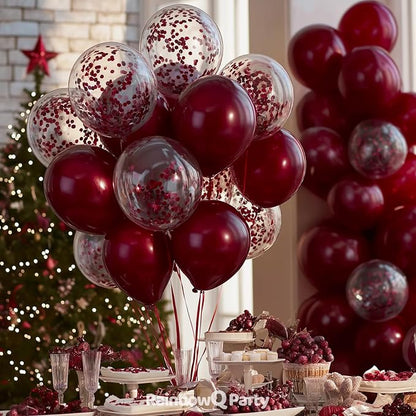 RainbowQ Burgundy Balloons 55Pcs 12 Inch Confetti Latex Helium Party | Maroon - Image 2