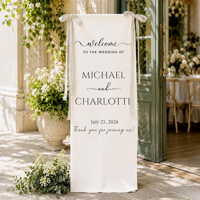Personalized Fabric Wedding Welcome Sign, Cotton Linen Banner by Unknown