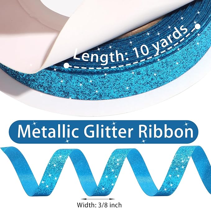 Turquoise Blue Metallic Glitter Ribbon - Image 3