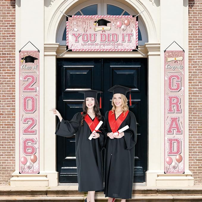 Pink Graduation Decorations Graduation Banner Class of 2026 Congrats Grad Porch - Image 6