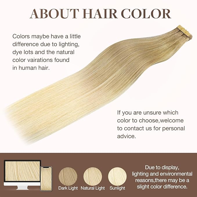 GOO GOO Tape in Hair Extensions Human Hair, O7/60F Ombre Ash Blonde with Frosted Highlights, 26inch 60g 20pcs, Skin Weft Seamless Invisible, Silky Straight with Thick Ends, Remy Human Hair