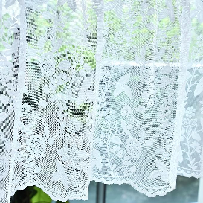 FINECITY White Lace Valance for Kitchen Window W52 x L18 Inch 1 Panel | Rod by FINECITY