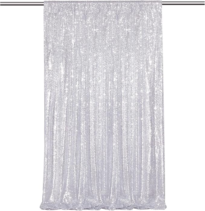 Silver Sequin Backdrop Curtains-1 Panel 3FTx8FT Silver Backdrop by SoarDream