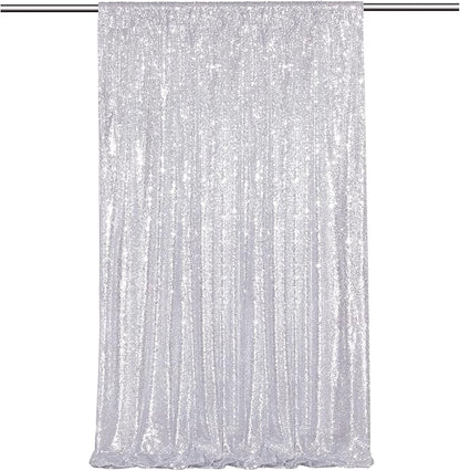 Silver Sequin Backdrop Curtains-1 Panel 3FTx8FT Silver Backdrop by SoarDream