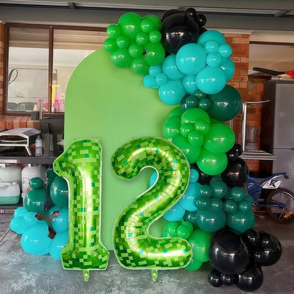 Gaint Green Pixel Number 12 Balloon, Dark Kelly Green Self Inflating 12 - Image 5