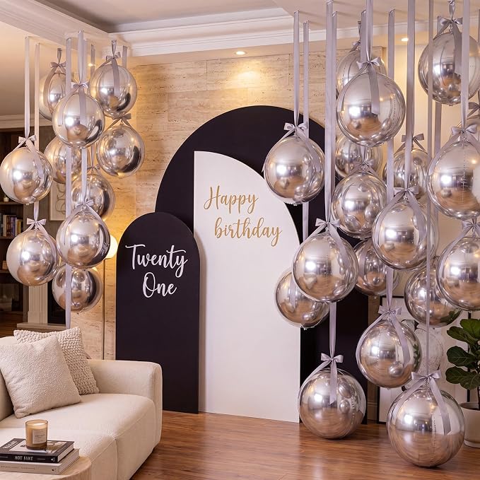 20 Pcs Metallic Silver Foil Balloons Giant 22 Inch 4d Round Metallic Balloons - Image 3