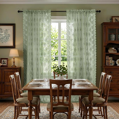 Kotile Sage Green Sheer Curtains Vintage Rustic Floral, 52x96 Inch 2 Panels | - Image 5