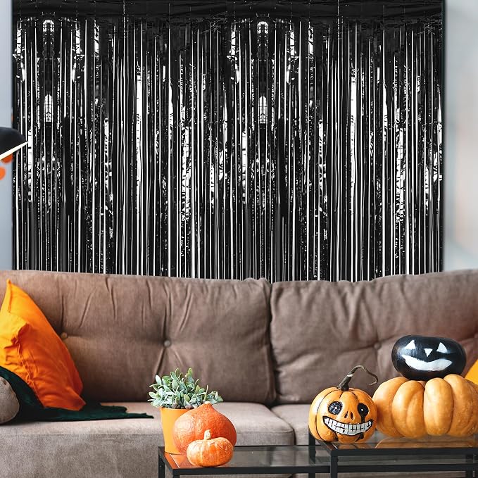 ZATAYE 12 Pack Black Halloween Foil Curtain Streamer Decorations | Black - Image 5