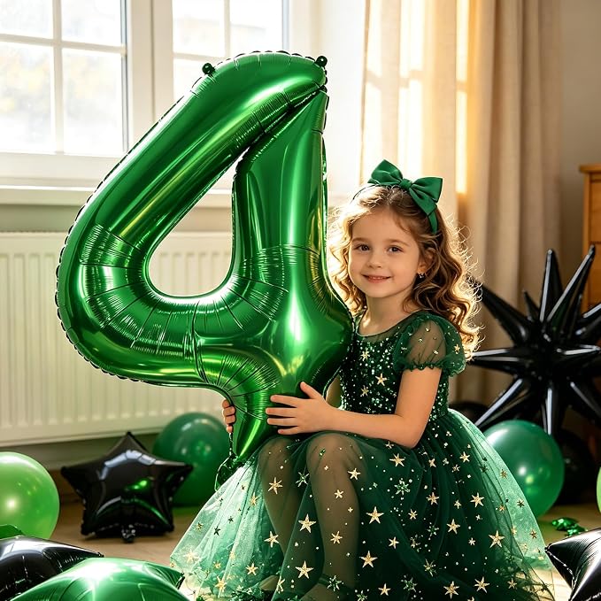 TONIFUL 4th Birthday Balloons Kit 40 Inch Dark Green Large Number 4 Balloon | - Image 5