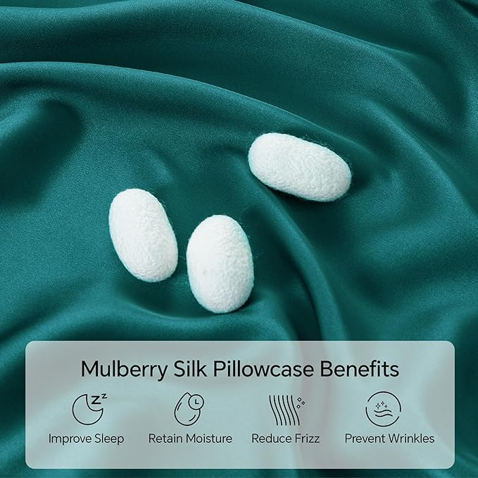 INFIIXSO Mulberry Silk Pillowcase for Hair and Skin, Silk Pillow Cases King Size with Hidden Zipper 20x40 Inches, Super Smooth and Soft Cooling Pillow Cases for Hot Sleepers(Teal, 1 Pack)