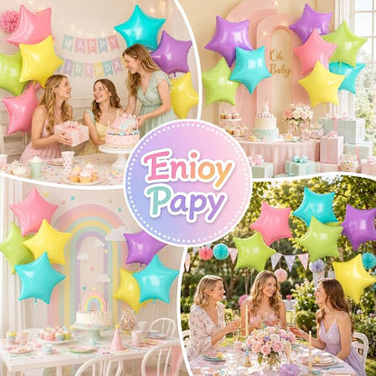 Pastel Star Balloons, 18 Inch 10 Pcs Pastel Balloon Star Shape Foil Balloons - Image 6
