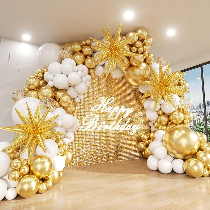 White and Gold Balloon Arch Kit, 22 18 12 10 5 Inch Different Size Balloons by ADOINBY