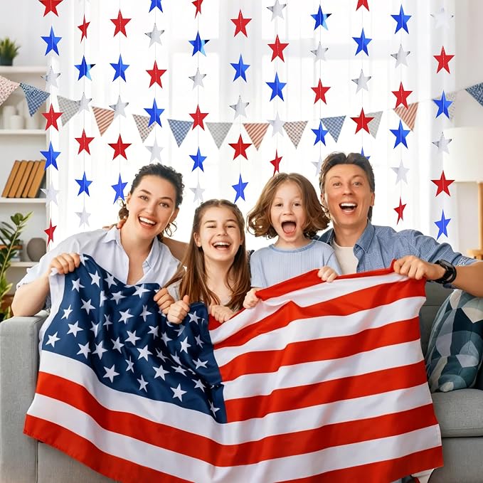 BEISHIDA Red Blue Silver Star Garland Decor Twinkle Star 250th Anniversary - Image 5
