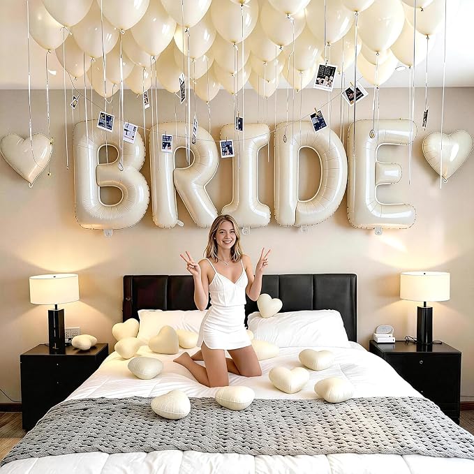 40inch Beige BRIDE Letter Balloons, Giant Cream White Sand Bride Foil Helium - Image 3