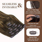 GOO GOO Clip in Hair Extensions Real Human Hair, Remy Human Hair Extensions Clip ins for Women, Natural Human Hair, 20inch 130g 7Pcs, #4/27/4 Balayage Chocolate Brown to Caramel Blonde