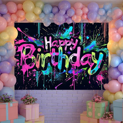 HOMETITUTE Neon Happy Birthday Banner 84x60 Inch Neon Supplies | Happy Birthday - Image 2