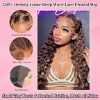 MEIMEI 250% Density HD Full Lace Front Wigs Human Hair Loose Deep Wave Chocolate Brown 15A Grade Real Full Large Lace Space Brown 13x4 Loose Wave Lace Frontal Wigs Human Hair Pre Plucked 24 Inch