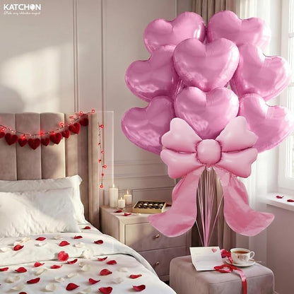 KatchOn Heart & Bow Balloons Set Pink, Heart Shaped Balloons, Valentine - Image 4