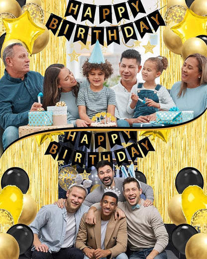 Black Gold Happy Birthday Party Decorations - Image 3