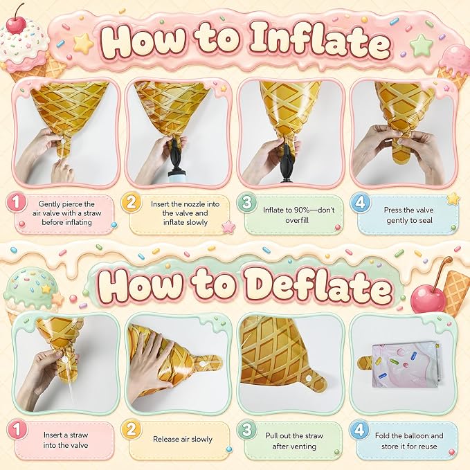 36 Inch Large Ice Cream Balloons Cone Kit, Giant Sweet Pink Ice Cream Sprinkle - Image 8