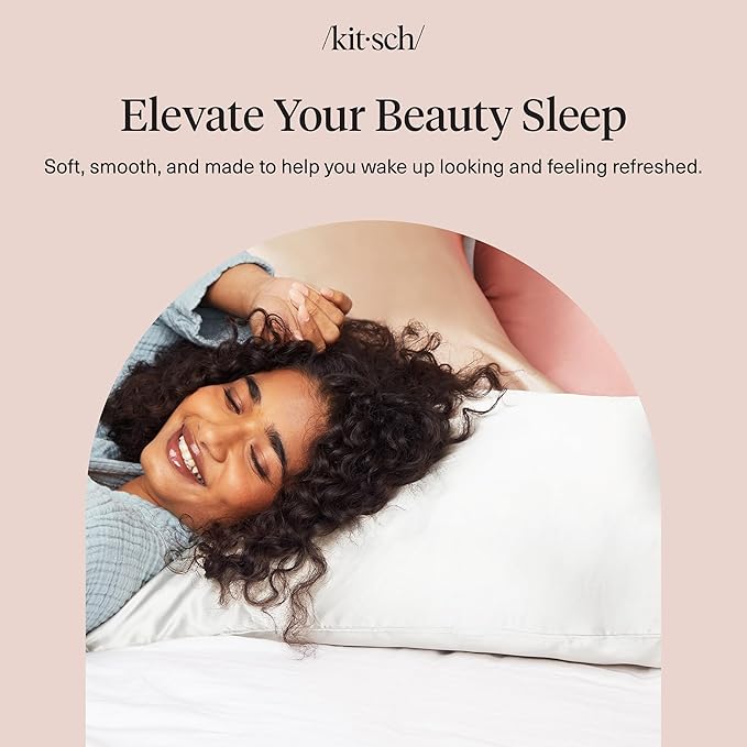 Kitsch Satin Pillowcase with Zipper for Hair & Skin, Softer Than Silk Pillow Cases Standard Size, Wrinkle-Free, Smooth and Cooling Satin Pillow Covers, 19"x26" - Ivory