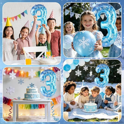 40 Inch Snowflake Number 3 Balloons, Themed Birthday Decorations - Image 7