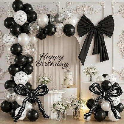 Black Bow Balloons, 12Inch Pearl Black and White Bow Print Balloon - Image 5
