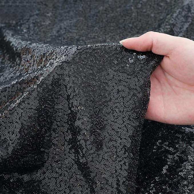 Sugargirl Black Sequin Backdrop Curtain 8FTx8FT Glitter Black Background Drapes - Image 4