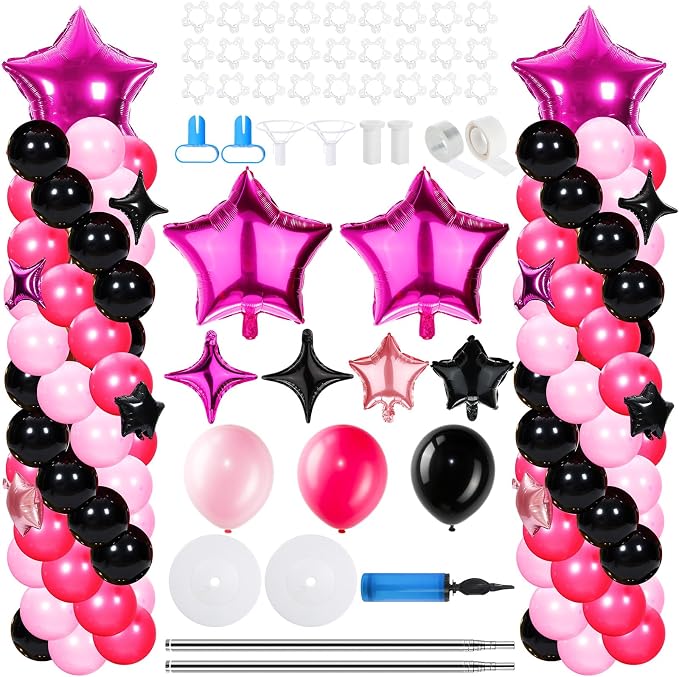 Gejoy 110 Pcs Pink Rose Red Black Balloons Column Stand Kit Adjustable Tower by Gejoy