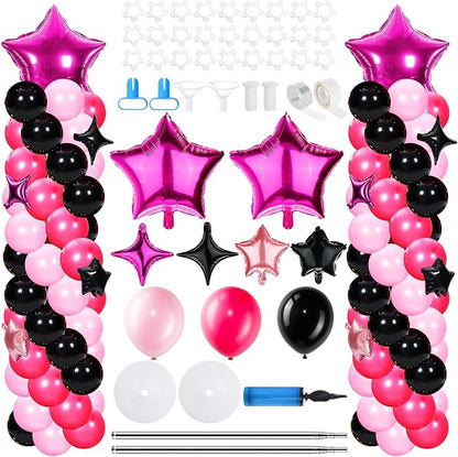 Gejoy 110 Pcs Pink Rose Red Black Balloons Column Stand Kit Adjustable Tower by Gejoy