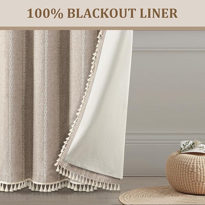 Khaki Brown Boho Blackout Curtains 96 Inch 2 Panels - Image 2