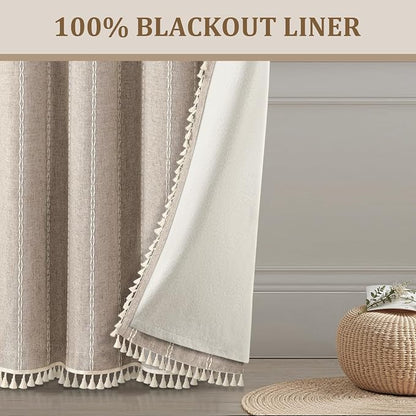 Khaki Brown Boho Blackout Curtains 84 Inch 2 Panels - Image 7