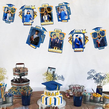 pinkblume Graduation Party Decorations Navy Blue and Gold Grad Photo Banner - Image 6