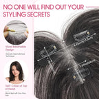 Hairro Human Hair Toppers with Side Bangs, 3D 360° Seamless Real Hair Toppers, Hand-Tied with 3.5"x4.7" T-shaped Base, Clip-In Hairpieces to Add Volume on Top, 11 Inch Natural Black