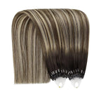 YoungSee Micro Beads Hair Extensions Human Hair Balayage Micro Hair Extensions Human Hair Ombre Dark Brown to Blonde Micro-Loop Hair Extension 14 Inch 50g 50s Bead Hair Extension for Short Hair