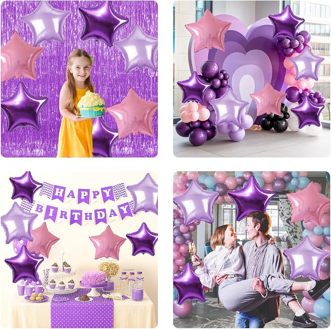 Purple Pink Star Foil Balloon, 18 Inch Metallic Pink and Purple Stars Balloons - Image 9