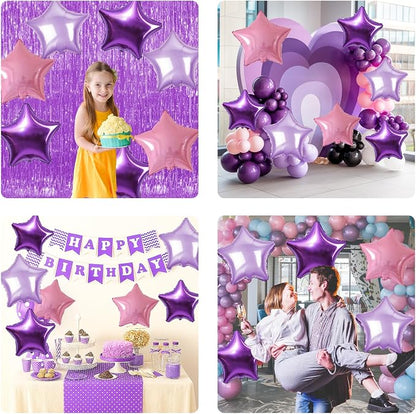 Purple Pink Star Foil Balloon, 18 Inch Metallic Pink and Purple Stars Balloons - Image 9