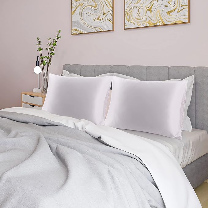 uxcell 2 Pack Silk Satin Pillowcase for Hair and Skin, Cool, Silky, Soft Breathable Pillow Cases King Size 20x36 Inch Sateen Pillowcase Lavender Gray with Envelope Closure