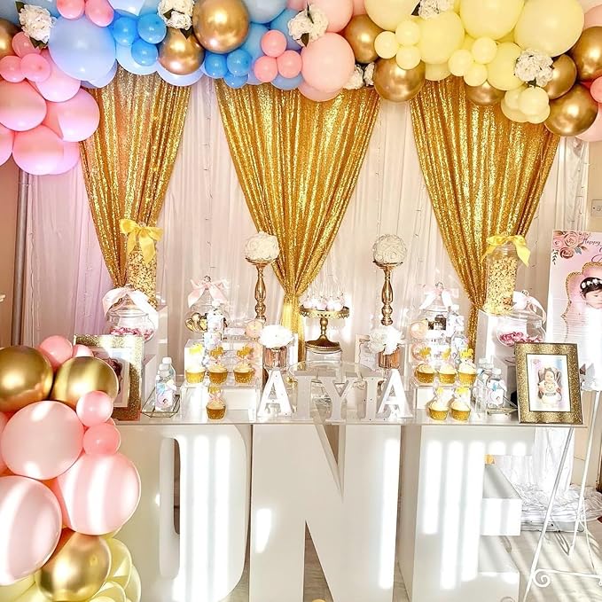 Gold Curtains Backrop for Wedding Parties: 3ftx8ft Gold Sequin Backdrop | 2 - Image 5
