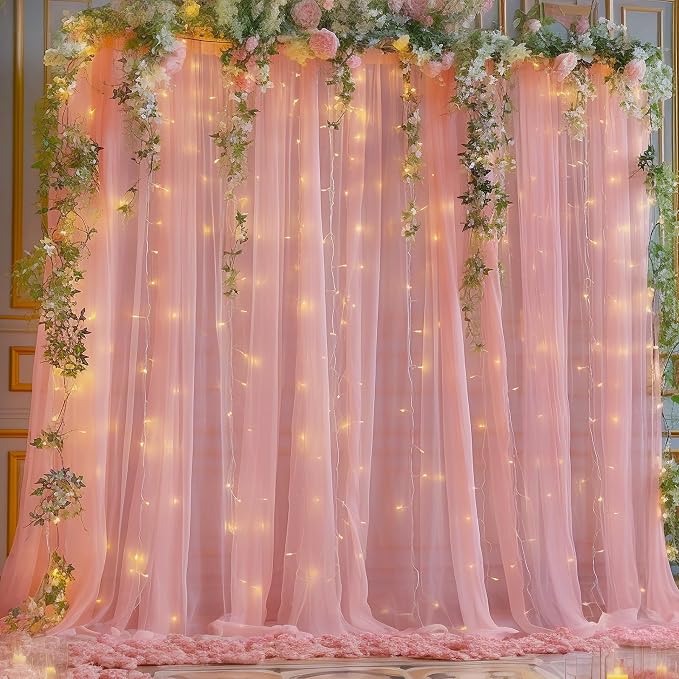 10x8ft Dusty Rose Tulle Backdrop Curtain by Partisky
