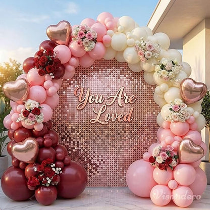 Burgundy Pink Balloon Arch Kit Birthday Decorations, 131 Balloons | 6 Rose Gold by BalloonExpert