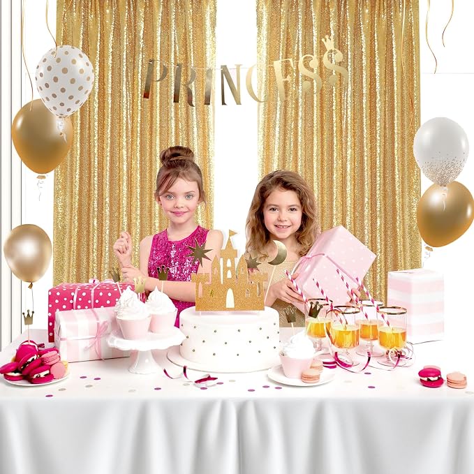 Gold Curtains Backrop for Wedding Parties: 3ftx8ft Gold Sequin Backdrop | 2 - Image 6