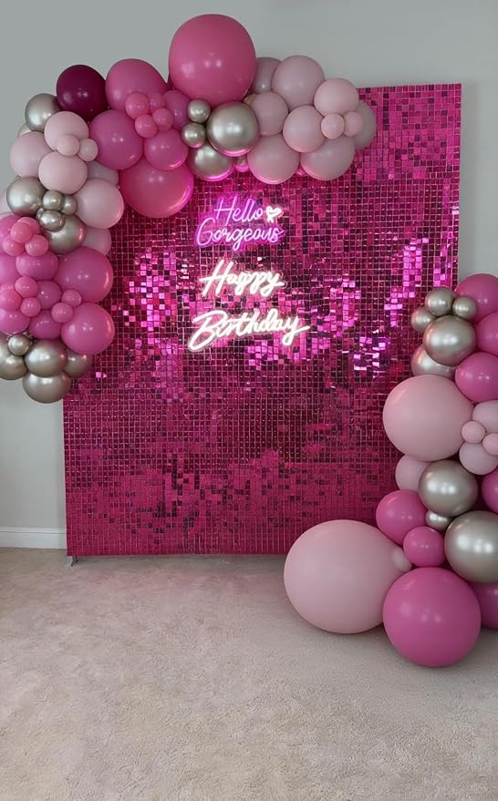 HotPink Shimmer Wall Backdrop, 24 Panels, 6x4 Ft Photo Backdrop | wedding - Image 2