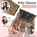 KooKaStyle Clip in Synthetic Hair Extensions Long Wavy 4PCS Thick Hairpieces Brown mix Ash Blonde P10/88 Fiber Double Weft Natural Hair Extensions 20 Inch for Women