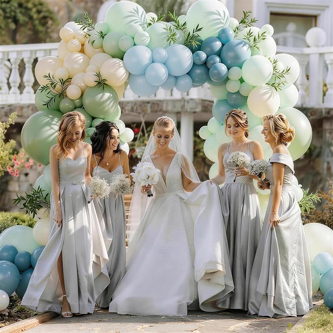 Sage Green Dusty Blue Balloons, 12 Inch Light Green Blue Sand White Latex - Image 6