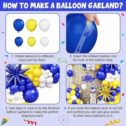 Blue Yellow Balloon Arch Kit, Royal Blue and Yellow White Balloons Garland Kit - Image 7